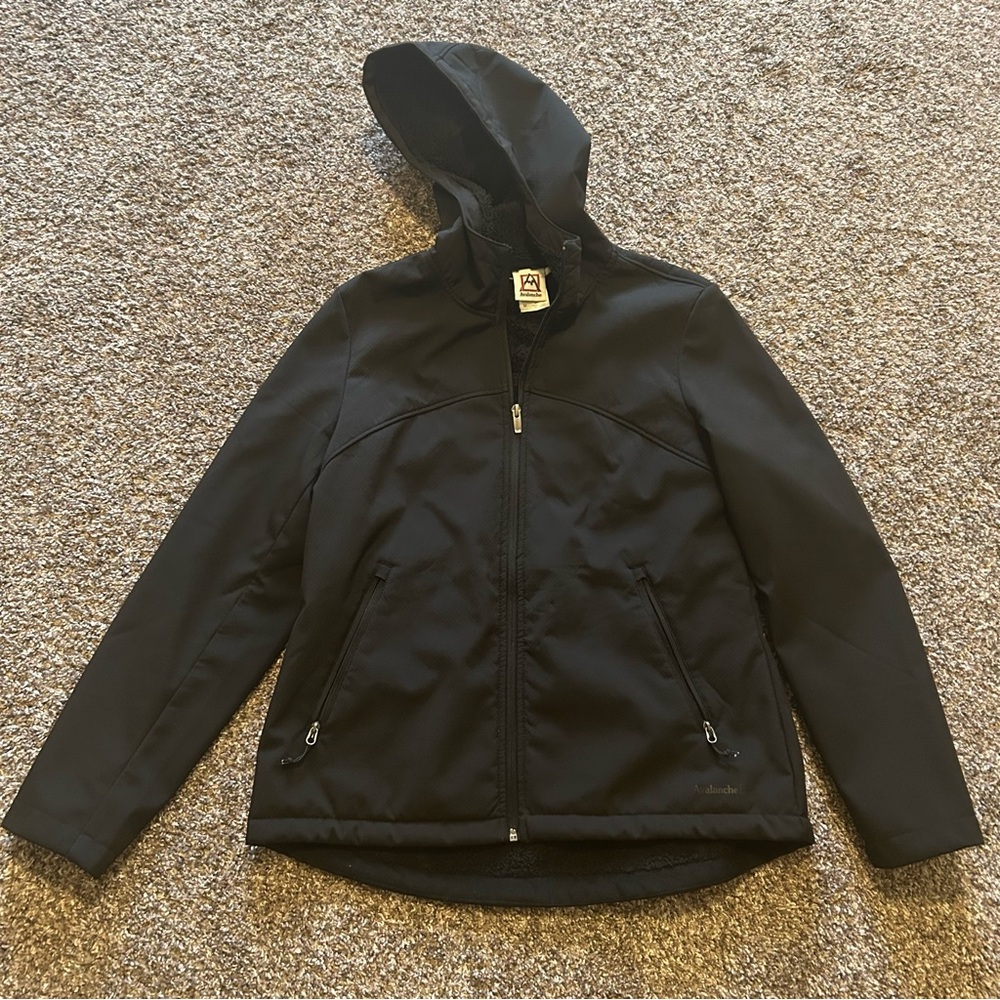 Avalanche women’s medium black jacket spring fall coat fleece lined hood zip